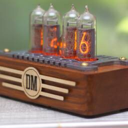 Personalized Nixie Tube Clock, Mid Century Style, Ash Wood Case - thumbnail 3