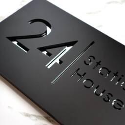 K Smart Sign - Bellissima H2 Laser Cut Matt Black & Silver Mirror Floating House 300mm X 160mm - thumbnail 1