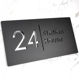 K Smart Sign - Bellissima H2 Laser Cut Matt Black & Silver Mirror Floating House 300mm X 160mm - thumbnail 2
