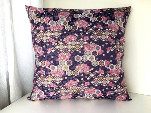 Purple & Pink Decor Pillow Cover, Murazaki Brocade Case, Japanese Geometric Obi Brocade, Sofa Bedding, Kimono Throw Case - image 1