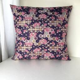 Purple & Pink Decor Pillow Cover, Murazaki Brocade Case, Japanese Geometric Obi Brocade, Sofa Bedding, Kimono Throw Case - thumbnail 2