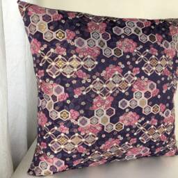 Purple & Pink Decor Pillow Cover, Murazaki Brocade Case, Japanese Geometric Obi Brocade, Sofa Bedding, Kimono Throw Case - thumbnail 3