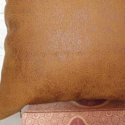 Zen Camel Faux Leather Pillow Cover Set Scandinavian Home Decor - 20x20 Inch - thumbnail 2