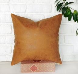 Zen Camel Faux Leather Pillow Cover Set Scandinavian Home Decor - 20x20 Inch