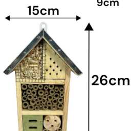 Small Wooden Insect Hotel Home Hanging Bug House With Metal Roof - thumbnail 2