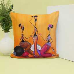 African Women Art Cushion Cover Orange Afro Boho Decor