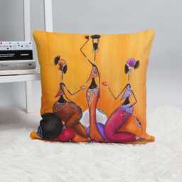 African Women Art Cushion Cover Orange Afro Boho Decor - thumbnail 2