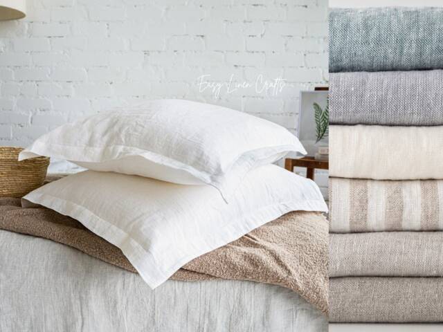 Pillow Sham Covers Set Of 2 - Oxford Style Linen Throw Pillows Flanged Pillowcases Decorative Bed Bedding - image 1