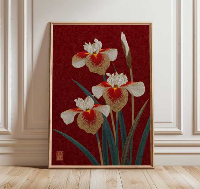 Japanese Iris Flower Poster, Vintage Floral Art Print, Elegant Botanical Wall - image 1
