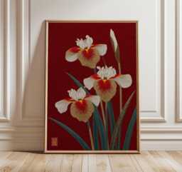 Japanese Iris Flower Poster, Vintage Floral Art Print, Elegant Botanical Wall - thumbnail 1