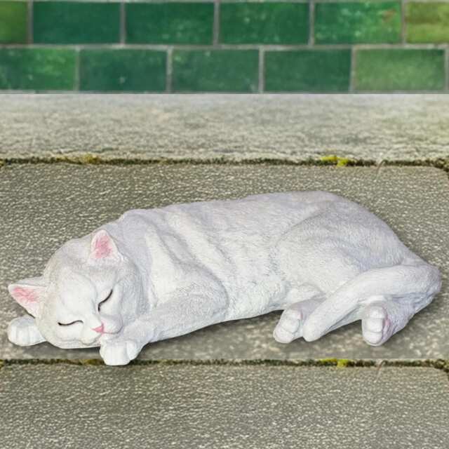 Concrete White Cat Figure Sleeping Kitten Sculpture Handmade Animal Statue Pet Memorial Ornament Outdoor Kitty Figurine Stone Art Gift - image 1