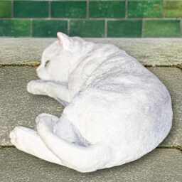 Concrete White Cat Figure Sleeping Kitten Sculpture Handmade Animal Statue Pet Memorial Ornament Outdoor Kitty Figurine Stone Art Gift - thumbnail 3