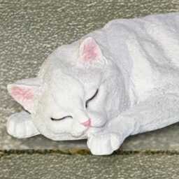 Concrete White Cat Figure Sleeping Kitten Sculpture Handmade Animal Statue Pet Memorial Ornament Outdoor Kitty Figurine Stone Art Gift - thumbnail 2