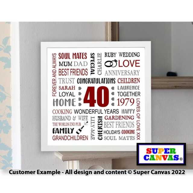 Handmade 40Th Ruby Wedding Anniversary Wife Husband Friend Parents Grandparents Personalised Word Art Typography Framed Print Card Gift - image 1