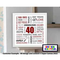 Handmade 40Th Ruby Wedding Anniversary Wife Husband Friend Parents Grandparents Personalised Word Art Typography Framed Print Card Gift - thumbnail 1