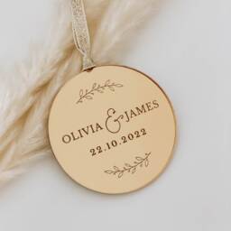 Personalised Names & Wedding Date Christmas Decoration, Rose Gold, Silver Tree Decoration Bauble, Secret Santa Gift Idea