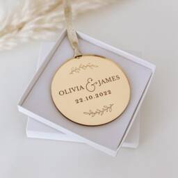 Personalised Names & Wedding Date Christmas Decoration, Rose Gold, Silver Tree Decoration Bauble, Secret Santa Gift Idea - thumbnail 2