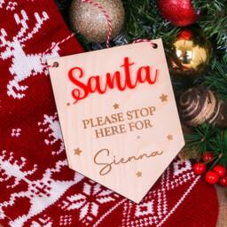 Personalised Santa Stop Here Wooden Sign, Kids Christmas Door Custom Name Plaque, Xmas Decoration, Child Gift - thumbnail 1