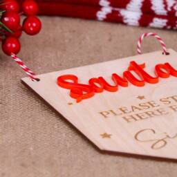 Personalised Santa Stop Here Wooden Sign, Kids Christmas Door Custom Name Plaque, Xmas Decoration, Child Gift - thumbnail 2