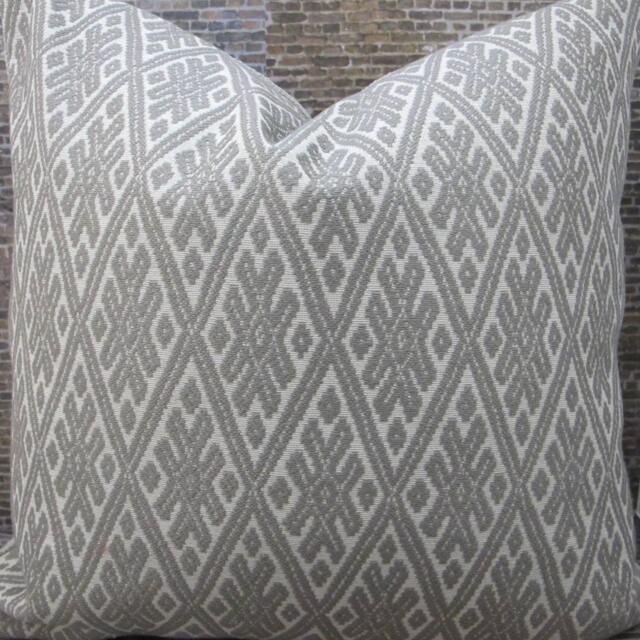 Designer Pillow Cover Lumbar, 16 X 16, 18 18, 20 20, 22 22, 24 - Fleck Emb Geo Gray - image 1