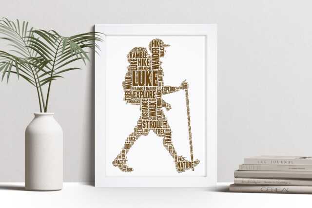 Personalised Male Hiker Word Art Print, Walking Gift, Custom Wall Framed Picture, Present For Men, Boys Nl - image 1