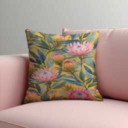 Yellow Floral Cushion Cover, Pink Protea Pillow Case, Botanical Throw Bold Sofa Home Decor - thumbnail 2