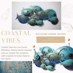 Handmade Stainless Steel Fish Wall Sculpture Coastal Marine Art, Metal & Glass Accents - thumbnail 4