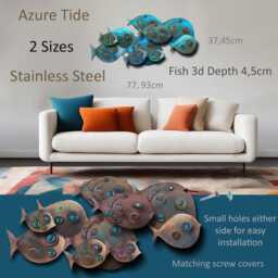 Handmade Stainless Steel Fish Wall Sculpture Coastal Marine Art, Metal & Glass Accents - thumbnail 2