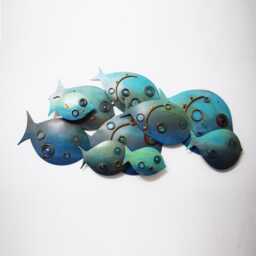 Handmade Stainless Steel Fish Wall Sculpture Coastal Marine Art, Metal & Glass Accents