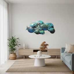 Handmade Stainless Steel Fish Wall Sculpture Coastal Marine Art, Metal & Glass Accents - thumbnail 3