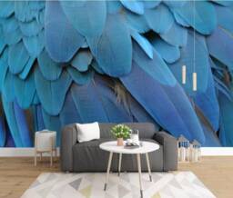Blue Feather Wallpaper Mural, Removable Wall Art, Peel & Stick - thumbnail 1
