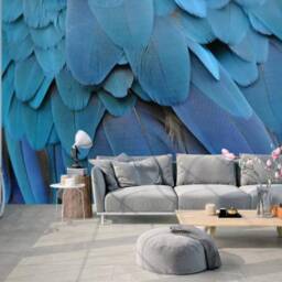 Blue Feather Wallpaper Mural, Removable Wall Art, Peel & Stick - thumbnail 3