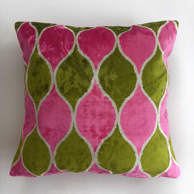 Silk Velvet Cushion Cover, Pink Ogival Turkish Jacquard Cushion, Ikat Decorative Pillowcase 16''x16''/40x40 cm - image 1