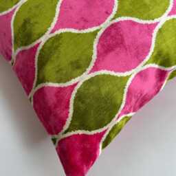 Silk Velvet Cushion Cover, Pink Ogival Turkish Jacquard Cushion, Ikat Decorative Pillowcase 16''x16''/40x40 cm - thumbnail 3