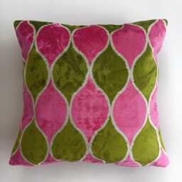 Silk Velvet Cushion Cover, Pink Ogival Turkish Jacquard Cushion, Ikat Decorative Pillowcase 16''x16''/40x40 cm