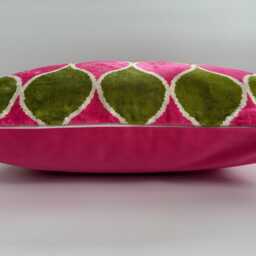Silk Velvet Cushion Cover, Pink Ogival Turkish Jacquard Cushion, Ikat Decorative Pillowcase 16''x16''/40x40 cm - thumbnail 2