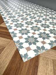 Kitchen Runner Floor Mat in Geometric Star Tile Pattern, Brown & White Decorative Moroccan Style Lino Rug
