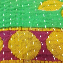 Handmade Twin Kantha Quilt Indian Cotton Bedspread Blanket - thumbnail 4