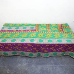 Handmade Twin Kantha Quilt Indian Cotton Bedspread Blanket - thumbnail 2