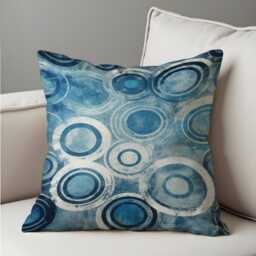 Blue Abstract Circle Cushion Cover, Modern Geometric Pillow Case, Retro Round Pattern Cover - thumbnail 2
