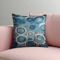 Blue Abstract Circle Cushion Cover, Modern Geometric Pillow Case, Retro Round Pattern Cover - thumbnail 3