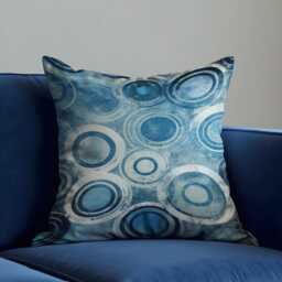 Blue Abstract Circle Cushion Cover, Modern Geometric Pillow Case, Retro Round Pattern Cover - thumbnail 1