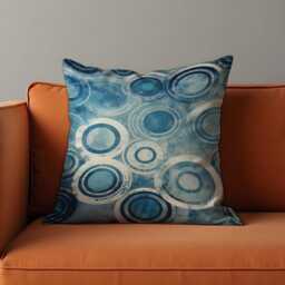 Blue Abstract Circle Cushion Cover, Modern Geometric Pillow Case, Retro Round Pattern Cover - thumbnail 4