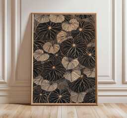 Modern Japandi Leaf Wall Art, Minimal Botanical Poster, Neutral Plant Print, Line Art Decor, Unframed Nature Black Beige Print - thumbnail 1