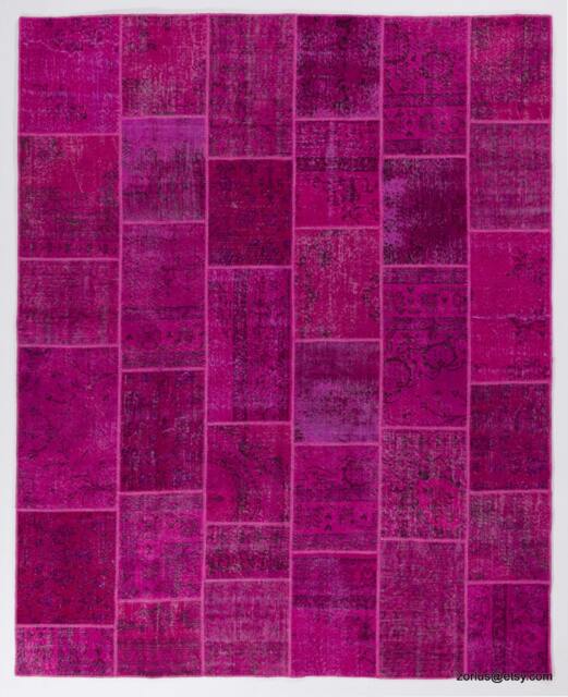 Handmade Turkish Patchwork Rug, Pink - image 1