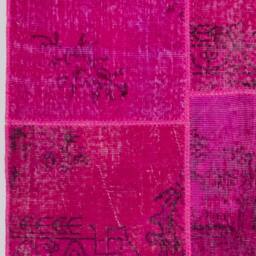 Handmade Turkish Patchwork Rug, Pink - thumbnail 4