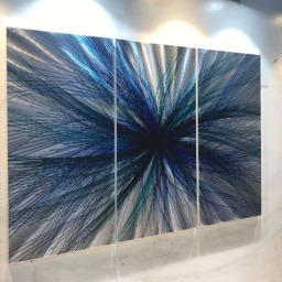 Large Metal Wall Art, Abstract Triptych, Handmade Colorful Sculpture - thumbnail 3