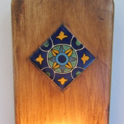 Pair Of 50cm Tall Chunky Reclaimed Plank Wood Rustic Mexican Wall Sconce's Candle Holders Hand Painted Tiles - thumbnail 3