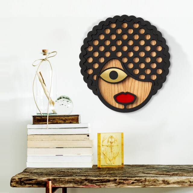 Colorful Hipster Inspired Wooden Mask - Handmade Wall Decor Urban Art Living Room Wood Hanging - image 1