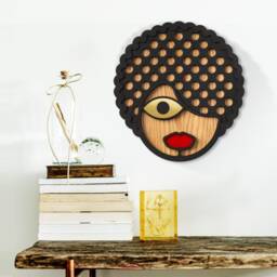 Colorful Hipster Inspired Wooden Mask - Handmade Wall Decor Urban Art Living Room Wood Hanging - thumbnail 1